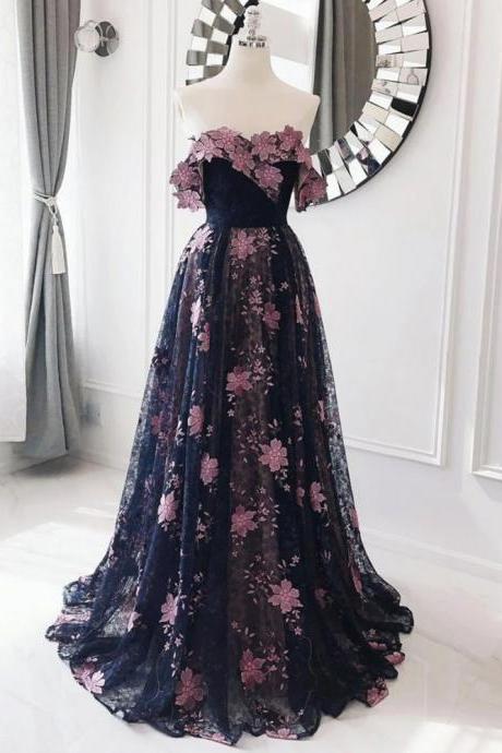 Dark Blue Tulle Party Dress,off Shoulder Long Prom Dress, Blue Tulle Formal Dress,custom Made,pl5108