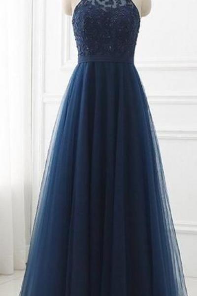 Blue Prom Dress Spaghetti Party Dres V-neck Evening Dress Sexy Evening Dress Sleeveless Party Dress Lace Tulle Evening Dress,pl5117