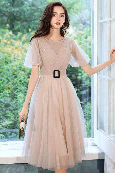 Short-sleeve Bridesmaid Dresses, Elegant Champagne Evening Dresses, Dream Dresses,custom Made,pl5119