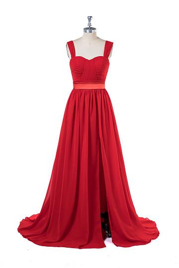 Princess Scoop Neck Floor-length Chiffon Prom Dresses With Front High Slit,pl5123
