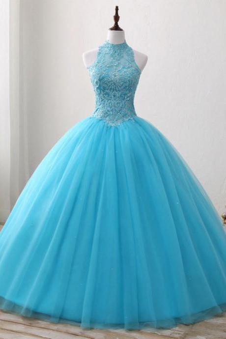 A-line/princess Tulle Appliques Lace Prom Dresses With Beading,pl5149