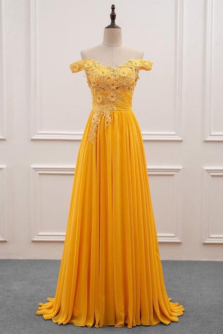 A-line/princess Chiffon Floor-length Off-the-shoulder Long Prom Dresses With Appliques Lace,pl5151