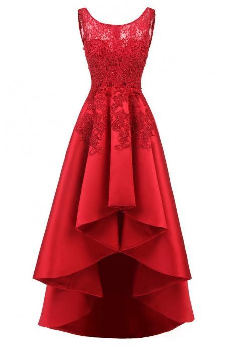 A-line/princess Asymmetrical Lace Scoop Neck Short Prom Dresses,pl5152