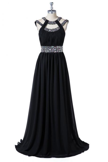 Black Beading A-line Formal Dresses,pl5170