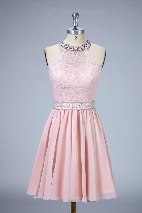 Halter A-line Lace And Chiffon Homecoming Dresses,pl5195