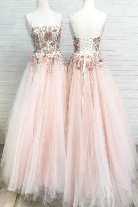 Lace-up Sequined Pink Long Prom Dress,pl5199