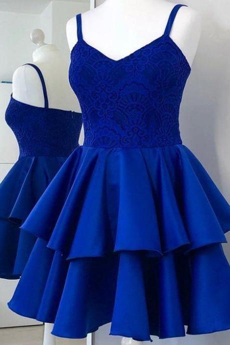 Square Lace Bodice Layered Homecoming Dress, Pleated Short Prom Dress,pl5200