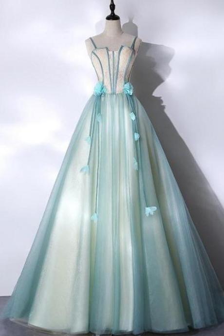 Mint Green And Champagne Long Tulle With Lace Sweet 16 Dress, Beautiful Long Party Dresses.pl5254