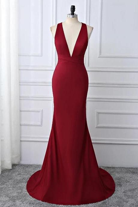 Wine Red Spnadex Sexy Cross Back Mermaid Long Party Dress, Dark Red Evening Gown.pl5257