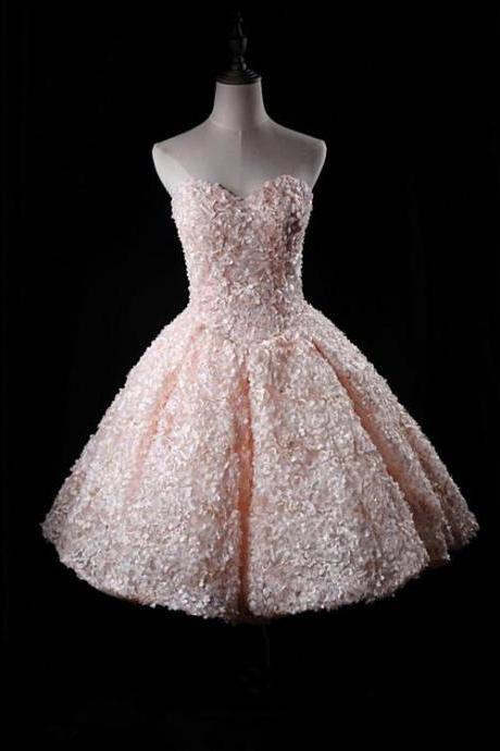 Pink Sweetheart Lace Short Party Dresses, Cute Lace Homecoming Dress Prom Dresses.pl5258