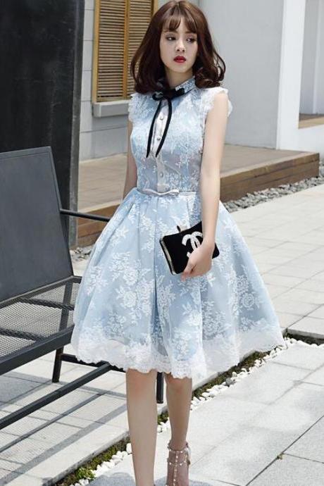 Lovely Lace Tulle Short High Neckline Homecoming Dress, Lace Short Party Dress Prom Dress.pl5264