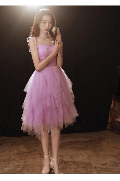 Lovely Light Purple Cute Tulle Straps Short Prom Dress, Purple Homecoming Dress.pl5278