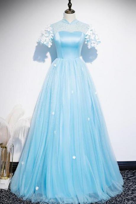 Beautiful Blue Tulle Long Party Dress 2020, Blue Prom Dress.pl5339