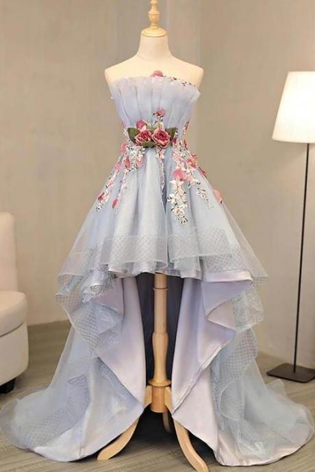 Charming Flowers Grey High Low Formal Dress, Handmade Party Dress,pl5368