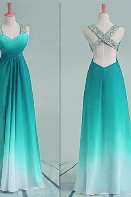 Simple Sweetheart Sequins Gradient Long Party Dress, Cross Back Prom Dress ,PL5372
