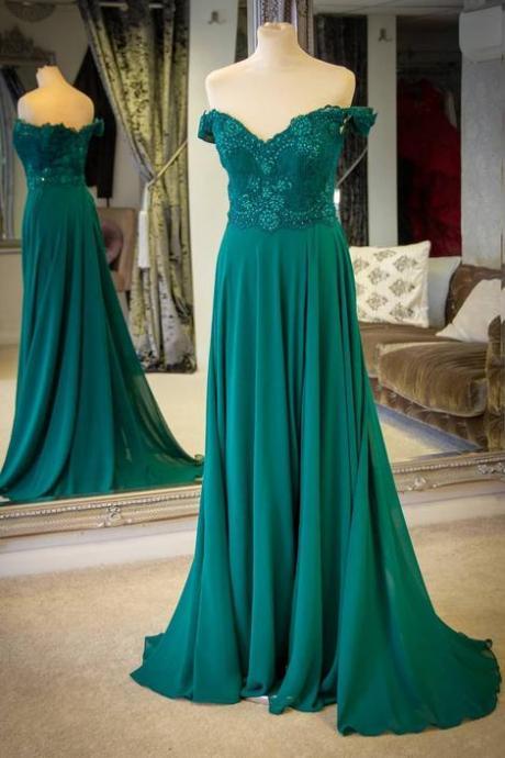 Green Prom Dress Off The Shoulder Straps, Formal Dress, Evening Dress, Pageant Dance Dresses, School Party Gown,pl5386