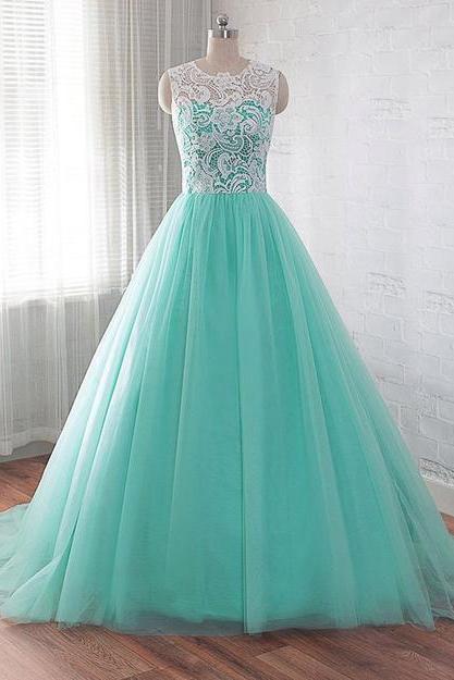 Green Prom Dress With Lace Top And A Line Skirt For Teens,pl5389