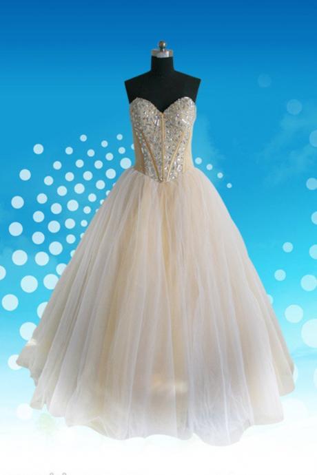 2022 A Line Sweetheart Floor Length Organza Beaded Prom Dress,pl5432
