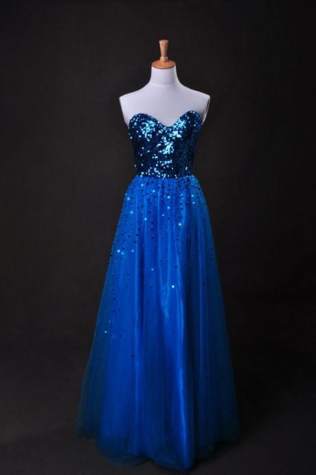 Prom Dresses Blue A Line Sweetheart Floor Length Organza,pl5434