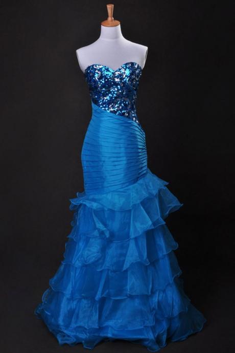 Prom Dresses Blue Sweetheart Floor Length Organza Taffeta ,pl5435