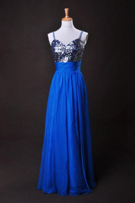 Prom Dresses Blue A Line Spaghetti Straps Floor Length Chiffon,pl5436