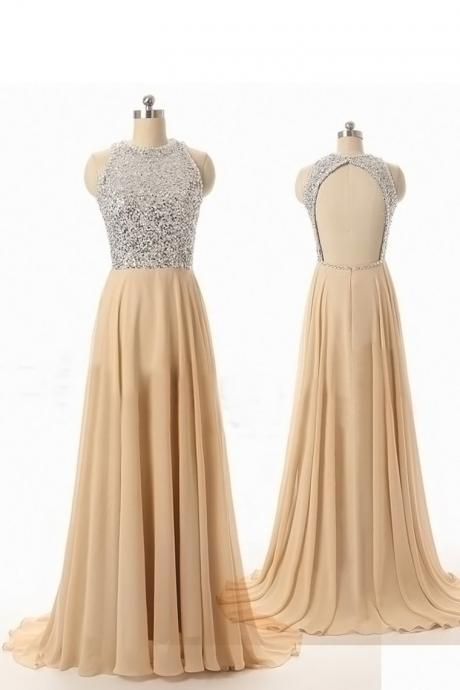 Sequined Bodice Scoop A Line Prom Dresses Chiffon,pl5441