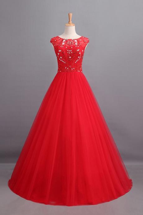 Prom Dresses A Line Scoop Long Tulle V Back Red,pl5451