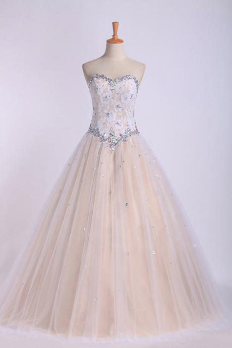 Quinceanera Dresses Sweetheart Beaded Neckline And Waistline Ball Gown Floor-length Tulle&lace,pl5463