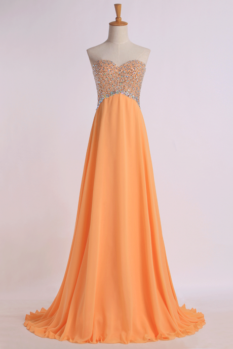 Prom Dresses Sweetheart A Line Sweep Train Chiffon With Beads,pl5464