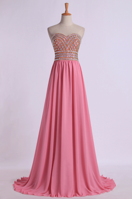 Prom Gown A-line Sweetheart Sweep/brush With Beading&rhinestone Chiffon,pl5466