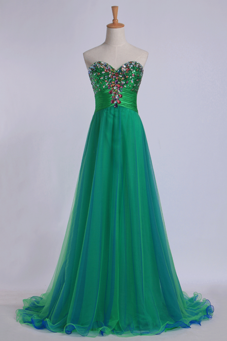 Sweetheart Prom Dresses Empire Waist Floor Length With Beading/sequins Tulle,pl5470