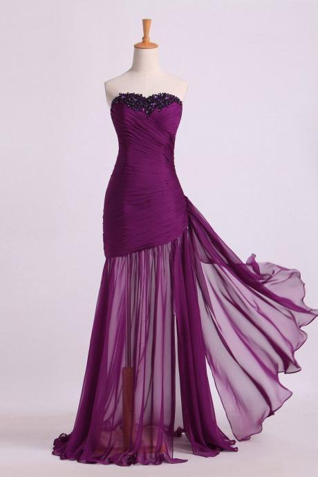 Prom Dresses Ruffled Bodice Sheath/column With Beads&applique Floor Length,pl5474