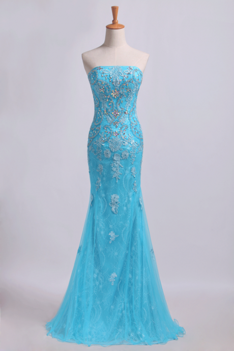Prom Dresses Strapless Mermaid With Beading&applique,pl5479