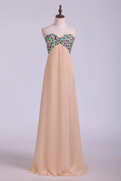 Multi Color Beadwork & Beaded Straps Connecting Across The Center Of The Back Prom Dresses,pl5500
