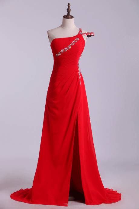Prom Dresses Sheath Floor Length One Shoulder With Slit,pl5526