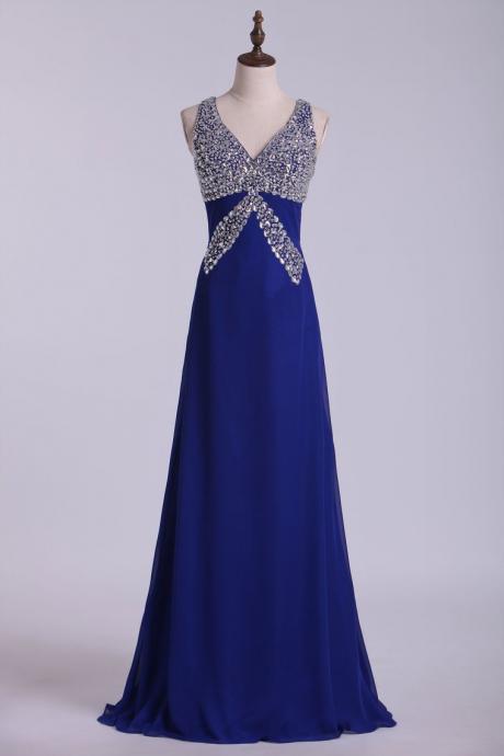 Prom Dresses Halter Open Back A Line Chiffon With Rhinestone Dark Royal Blue,pl5527