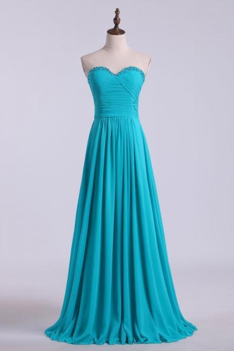 Sweetheart Neckline With Beads Pleated Bodice Floor Length Flowing Chiffon Skirt,pl5529