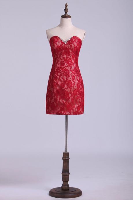 Sweetheart Lace Homecoming Dress Sheath Short/mini Burgundy/maroon,pl5535