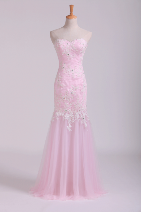 Sweetheart Mermaid Ruffled Bodice Prom Dresses With Rhinestone&applique Floor Length,pl5538