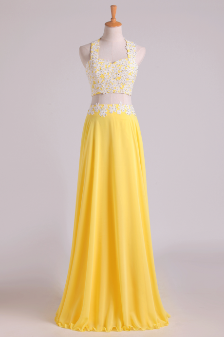 Halter Prom Dresses A-line With Applique Chiffon,pl5550