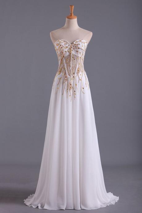 Sweetheart Prom Dresses A Line Chiffon With Beading Floor Length,pl5599