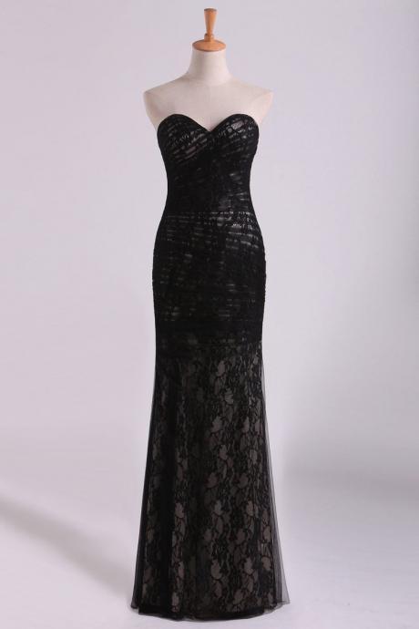 Evening Gown Sweetheart Mermaid Floor Length Corset Black Lace Tulle Illusion,pl5602