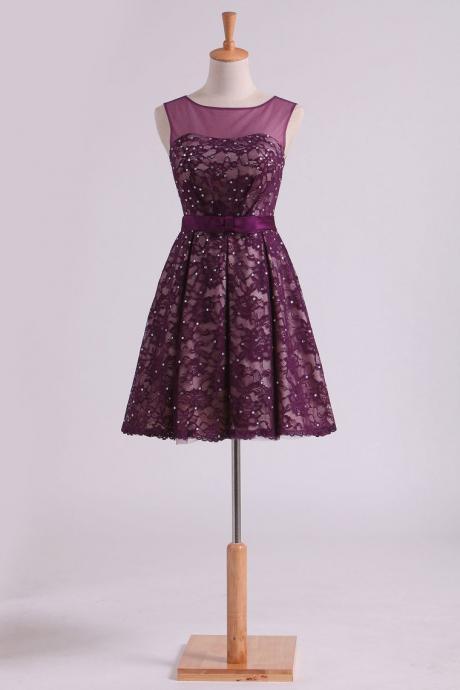 Grape Homecoming Dresses Scoop A Line With Sash And Beads Short/mini,pl5621
