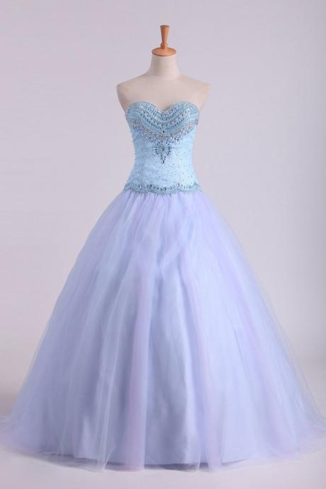 Ball Gown Sweetheart Prom Dresses Tulle & Lace With Beading,pl5623