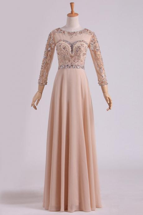 Prom Dresses Scoop 3/4 Length Sleeve A Line Chiffon With Beads,pl5625