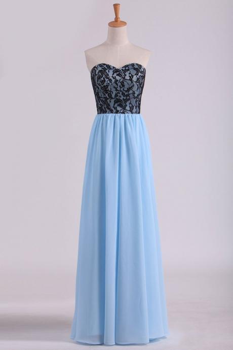 Sweetheart A Line Floor Length Chiffon Prom Dress With Black Lace,pl5626