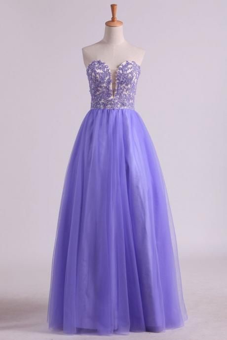 Sweetheart A Line Tulle Prom Dresses With Applique And Beads,pl5645
