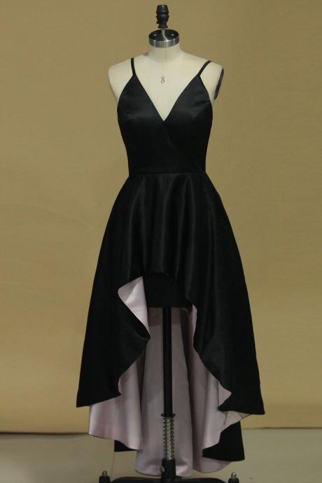 Asymmetrical Evening Dresses Sheath Spaghetti Straps Black,pl5686