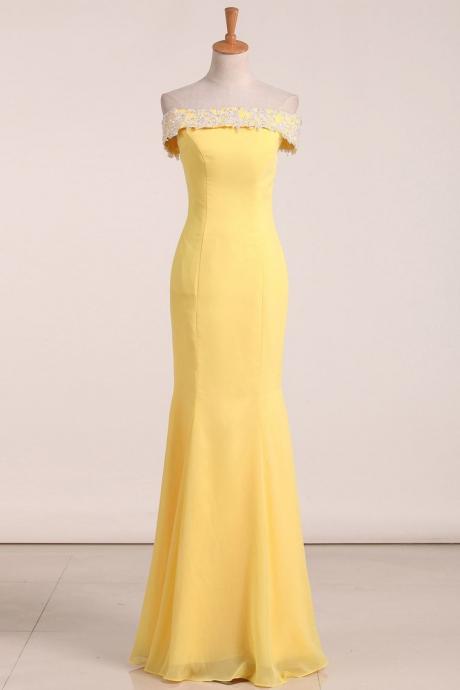 Prom Dresses Boat Neck Mermaid Chiffon With Applique Floor Length,pl5735