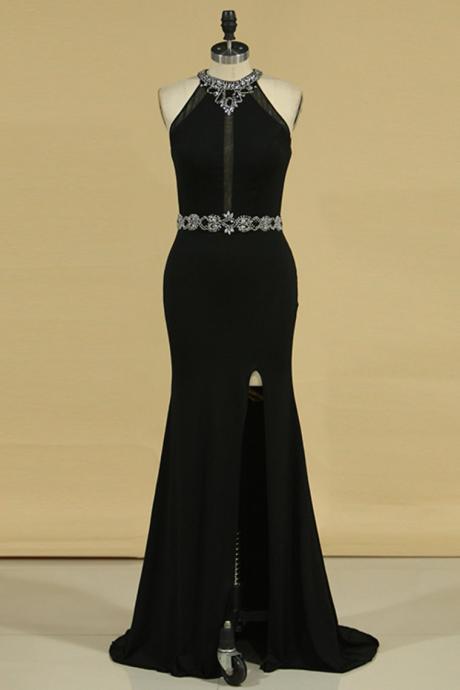 Scoop Open Back Mermaid With Beading Prom Dresses,pl5741